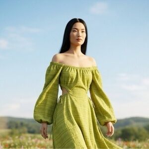 Green Cutout Long Sleeve Dress